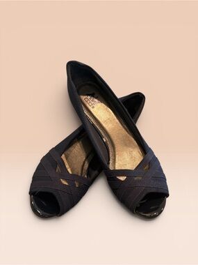Navy Peep-Toe Flats with Crisscross Straps